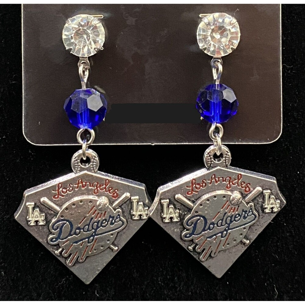 Handmade LA Dodgers Baseball Diamond Blue & Crystal Stud Earrings by Neanie-Bot